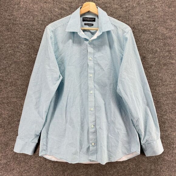 Nick Graham Shirt Men M Medium Blue Geometric Button Up Stretch Modern Fit - Picture 4 of 9
